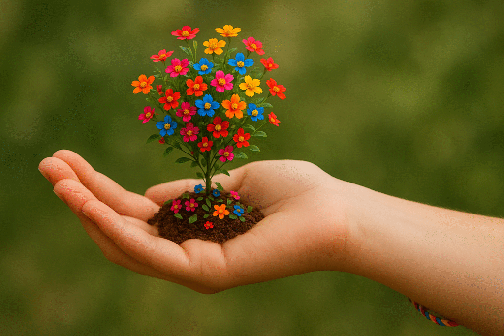 flores-coloridas-mão-humana
